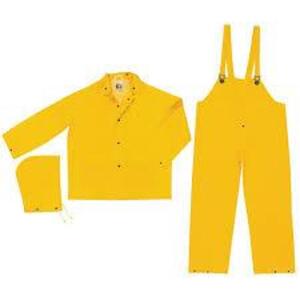 DESCRIPTION: (10) CLASSIC INDUSTRIAL STANDARD RAIN SUIT WITH DETACHABLE HOOD BRAND/MODEL: MCR SAFETY #2303XL INFORMATION: YELLOW SIZE: XL RETAIL$: $22