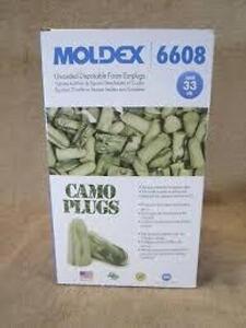 DESCRIPTION: (2) BOX OF (200) PAIRS OF DISPOSABLE FOAM EARPLUGS BRAND/MODEL: MOLDEX #6608 INFORMATION: CAMOUFLAGE SIZE: 33 DB RETAIL$: $38.15 EA QTY: