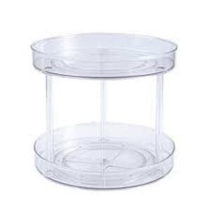 DESCRIPTION: (3) MULTI-FUNCTION ROTATING RACK INFORMATION: TRANSPARENT SIZE: 2 TIER RETAIL$: $25.17 EA QTY: 3