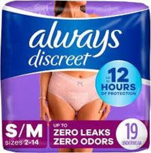 DESCRIPTION: (1) CASE OF (38) ADULT DISPOSABLE UNDERWEAR BRAND/MODEL: ALWAYS INFORMATION: MAXIMUM ABSORBENCY SIZE: LARGE RETAIL$: $55.74 EA QTY: 1