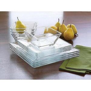 12-PIECE SQUARE CLEAR GLASS DINNERWARE SET