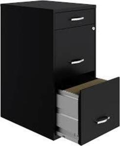 DESCRIPTION: (1) 3-DRAWER SMART FILE CABINET BRAND/MODEL: SPACE SOLUTIONS #103567 INFORMATION: BLACK, HANDLES NOT ATTACHED SIZE: 35.5"H 14.25"W 18"D R