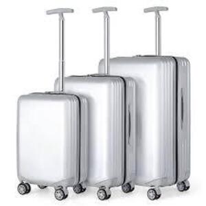 DESCRIPTION: (3) NESTING HARD CASE LUGGAGE CASE BRAND/MODEL: GRAND CREEK INFORMATION: SILVER SIZE: 28", 24", 20" RETAIL$: $79.99 EA QTY: 3