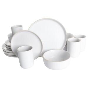 16-PIECE ROUND WHITE STONEWARE DINNERWARE SET