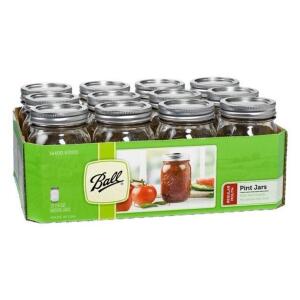 (2) REGULAR MOUTH GLASS MASON JARS WITH LIDS & BANDS, PINT, 12-COUNT