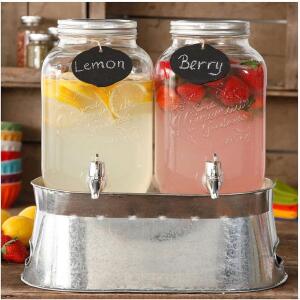 DOUBLE 1-GALLON TWIN SET DRINK DISPENSER WITH ICE BUCKET