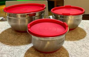 3CT SET STAINLESS MIXING BOWLS WITH LIDS