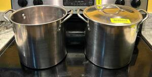 (2) STAINLESS POTS WITH (1) LID