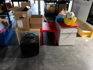 END TABLES AND FILE CABINET WITH CONTENTS