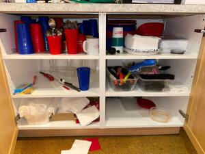 CONTENTS OF CABINET IN OFFICE KITCHEN