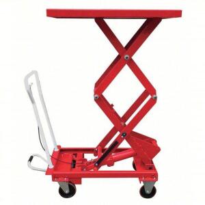 DESCRIPTION: (1) MANUAL MOBILE SCISSOR-LIFT TABLEBRAND/MODEL: DAYTON #33W295INFORMATION: REDSIZE: 660 LB CAPACITY, 39 1/2" X 20 1/2" PLATFORMRETAIL$: $1128.13 EAQTY: 1