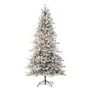 7.5FT PRE LIT FLOCKED BIRMINGHAM FIR ARTIFICIAL CHRISTMAS TREE, WARM WHITE LED