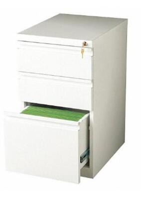 DESCRIPTION: (1) PEDESTAL FILE CABINET BRAND/MODEL: HIRSH/19353 INFORMATION: WHITE/3-DRAWERS RETAIL$: 257.39 SIZE: 15"W X 27-3/4"H X 19-7/8"D QTY: 1