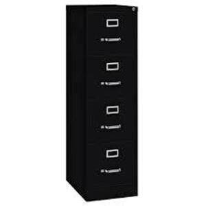 DESCRIPTION: (1) VERTICAL FILING CABINET BRAND/MODEL: HIRSH #17892 INFORMATION: BLACK SIZE: 4 DRAWERS, LETTER FILE SIZE, 52 IN OVERALL HT RETAIL$: $27