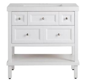 DESCRIPTION: (1) BATHROOM VANITY INFORMATION: WHITE/5-DRAWER/MINOR COSMETIC DAMAGES, MUST COME INTO INSPECT RETAIL$: 690.00 SIZE: 37"H X 16-1/2"W X 18