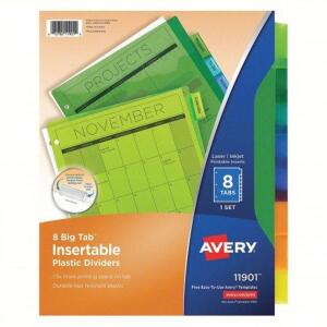 DESCRIPTION: (1) LOT OF (20) INDEX TABS BRAND/MODEL: AVERY #6XVX3 SIZE: 8 TABS 8.5 IN OVERALL X 11 RETAIL$: $108.72 EA QTY: 1