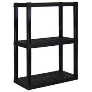 DESCRIPTION: (1) PLASTIC SHELF INFORMATION: BLACK 46X25.5X33.23 RETAIL$: $40.00 EA QTY: 1