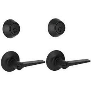 DESCRIPTION: (1) SET OF (2) KEYED ENTRY DEADBOLT AND LEVER BRAND/MODEL: DEFIANT #1009623199 INFORMATION: MATTE BLACK RETAIL$: $50.00 EA QTY: 1