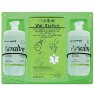 DESCRIPTION: (1) EYEWASH WALL STATION BRAND/MODEL: EYESALINE SIZE: 2 32 OZ BOTTLES OF SOLUTION RETAIL$: $60.00 EA QTY: 1