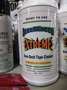 DESCRIPTION: (6) BASE DECK TAPE CLEANER BRAND/MODEL: ACCELLGREEN EXTREME SIZE: 1 QT RETAIL$: $8.00 EA QTY: 6