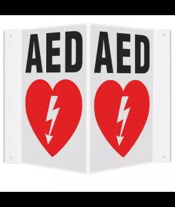 DESCRIPTION: (2) PROJECTING SIGN BRAND/MODEL: AED AUTOMATED EXTERNAL DEFIBRILLATOR INFORMATION: PLASTIC SIZE: 6-3/4X8X5.5 RETAIL$: $28.00 EA QTY: 2