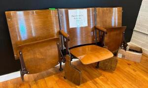 DESCRIPTION: VINTAGE WOOD STADIUM SEATING WITH ORIGINAL HARDWARE LOCATION: 2ND FLOOR QTY: 1