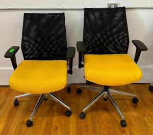 DESCRIPTION: (2) MESH BACK UPHOLSTERED ADJUSTABLE OFFICE CHAIRS LOCATION: MAIN FLOOR QTY: 2