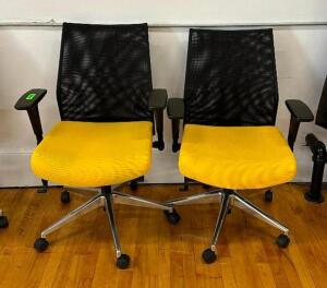 DESCRIPTION: (2) MESH BACK UPHOLSTERED ADJUSTABLE OFFICE CHAIRS LOCATION: MAIN FLOOR QTY: 2