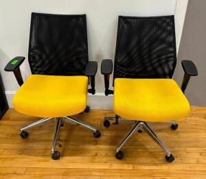 DESCRIPTION: (2) MESH BACK UPHOLSTERED ADJUSTABLE OFFICE CHAIRS LOCATION: MAIN FLOOR QTY: 2