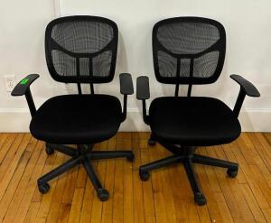 DESCRIPTION: (2) MESH BACK UPHOLSTERED ADJUSTABLE OFFICE CHAIRS LOCATION: MAIN FLOOR QTY: 2