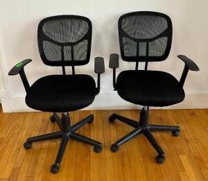 DESCRIPTION: (2) MESH BACK UPHOLSTERED ADJUSTABLE OFFICE CHAIRS LOCATION: MAIN FLOOR QTY: 2