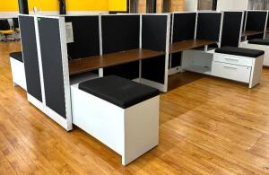 DESCRIPTION: 4-SECTION OFFICE CUBICLE SET INFORMATION: DOUBLE-SIDED, VERY NICE, LIKE NEW SIZE: 152"X128"X54" LOCATION: MAIN FLOOR QTY: 1