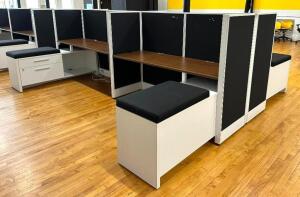 DESCRIPTION: 4-SECTION OFFICE CUBICLE SET INFORMATION: DOUBLE-SIDED, VERY NICE, LIKE NEW SIZE: 152"X128"X54" LOCATION: MAIN FLOOR QTY: 1