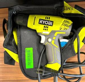 DESCRIPTION: 3/8" CORDED DRILL BRAND/MODEL: RYOBI D43 INFORMATION: WITH CARRYING CASE LOCATION: MAIN FLOOR QTY: 1