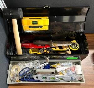 DESCRIPTION: TOOL BOX WITH ASSORTED TOOLS AS SHOWN INFORMATION: SEE PHOTOS FOR MORE DETAIL LOCATION: MAIN FLOOR QTY: 1