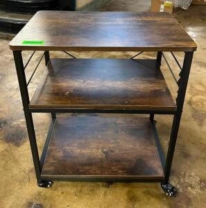 DESCRIPTION: 3-TIER WOOD/METAL BAR CART SIZE: 24"X16"X29" LOCATION: BOTTOM FLOOR QTY: 1