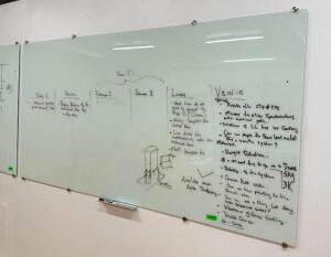 DESCRIPTION: GLASS DRY ERASE BOARD SIZE: 95"X47" LOCATION: 2ND FLOOR QTY: 1