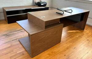 DESCRIPTION: WOODEN OFFICE DESK WITH (2) FILING CABINETS LOCATION: 2ND FLOOR QTY: 1