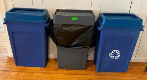 DESCRIPTION: (2) RECYLING BINS AND (1) TRASH BIN LOCATION: 2ND FLOOR QTY: 3