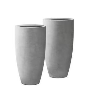 13.39 in. x 23.62 in. Round Natural Finish Lightweight Concrete and Fiberglass Planters with Drainage Holes (Set of 2)