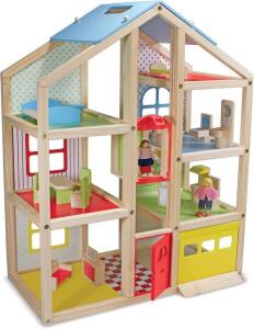 Hi-Rise Wooden Dollhouse With 15 pcs Furniture