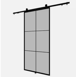 Lexington 37 in. x 84 in. 6-Lite Frosted Glass Black Metal Sliding Barn Door with Hardware Kit