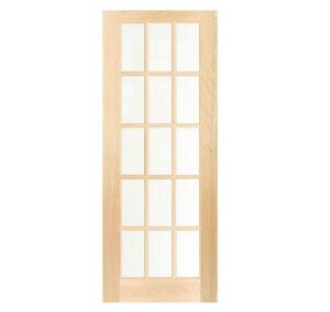 MILETTE 37-inch x 82-inch White Oak 15 Lite Solid Wood French Door with Clear Glass