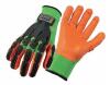 DESCRIPTION: (4) COATED GLOVES BRAND/MODEL: ERGODYNE/920 INFORMATION: LIME, ORANGE & BLACK/10-GAUGE RETAIL$: 14.99 EACH SIZE: MEDIUM QTY: 4