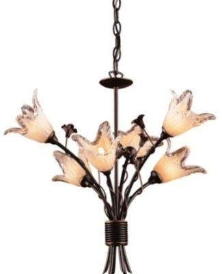 DESCRIPTION: (1) FIORTURA CHANDELIER CEILING LIGHT BRAND/MODEL: ELK/7959/8+4 INFORMATION: AGED BRONZE/FLORAL-SHAPED GLASS RETAIL$: 784.00 SIZE: 29"L X