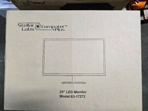 DESCRIPTION: (1) LED MONITOR BRAND/MODEL: STELLAR LABS/83-17272 INFORMATION: HDMI, DVI, VGA, 2W SPEAKERS, 3.5MM AUDIO INPUT SIZE: 24" QTY: 1