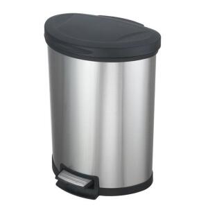 DESCRIPTION: (1) KITCHEN GARBAGE CAN BRAND/MODEL: MAINSTAYS/MS40100017434SS INFORMATION: STAINLESS STEEL/SEMI-ROUND RETAIL$: 39.98 SIZE: 14.2 GAL [15.