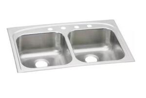 Pergola 33 in. Drop-in Double Bowl 20-Gauge Stainless Steel Kitchen Sink Only