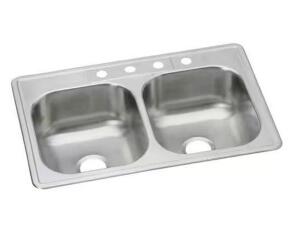 Dayton Drop-In Stainless Steel 33 in. 4-Hole Double Basin Kitchen Sink