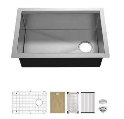 Professional Zero Radius 30 in Undermount Single Bowl 16 Gauge Stainless Steel Workstation Kitchen Sink with Accessories